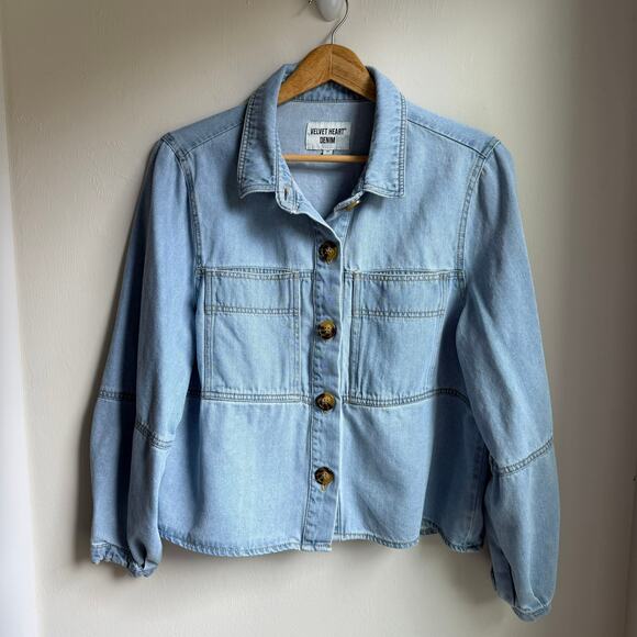 Velvet Heart Denim Shirt Jacket Light Wash Balloon Sleeve Medium - Picture 1 of 8
